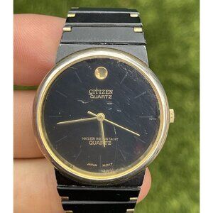 Citizen Quartz Watch 7431-7010 Japan Black Gold Dead Battery Repair Clasp